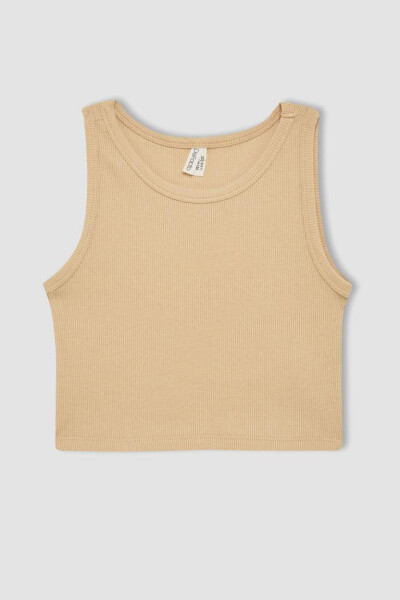 Girls' Basic Crew Neck Tank Top Beige - 13