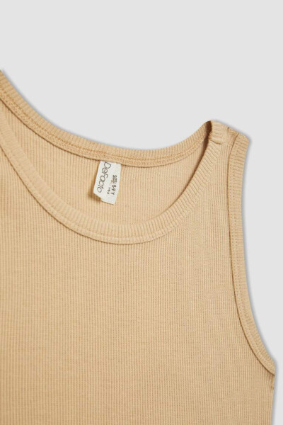 Girls' Basic Crew Neck Tank Top Beige - 14