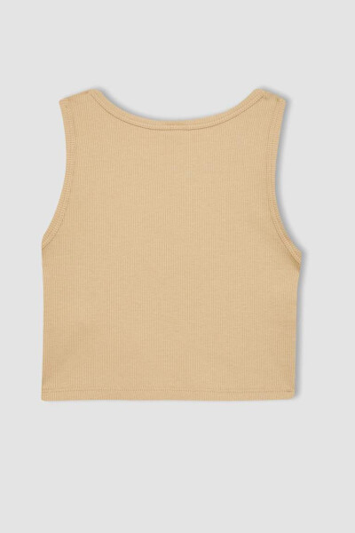 Girls' Basic Crew Neck Tank Top Beige - 15