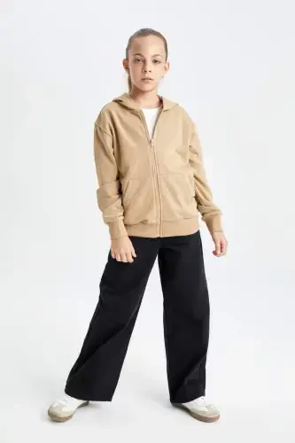 Girls' Basic Hooded Zip-Up School Jacket C8110A824AU - DEFACTO (1)