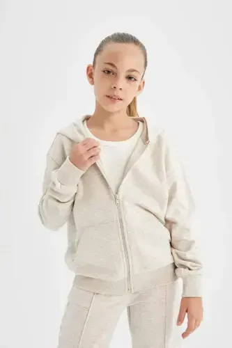 Girls' Basic Hooded Zip-Up School Jacket C8110A824AU - 3