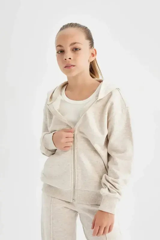 Girls' Basic Hooded Zip-Up School Jacket C8110A824AU - 4