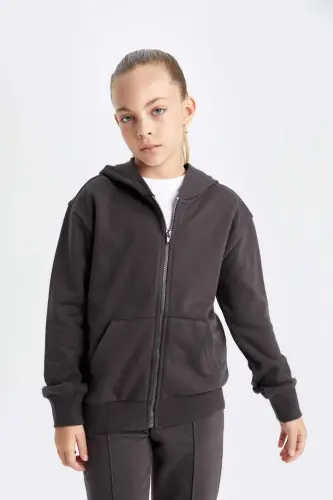 Girls Basic Hooded Zipper School Jacket C8110A824AU - 1