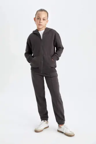 Girls Basic Hooded Zipper School Jacket C8110A824AU - DEFACTO (1)