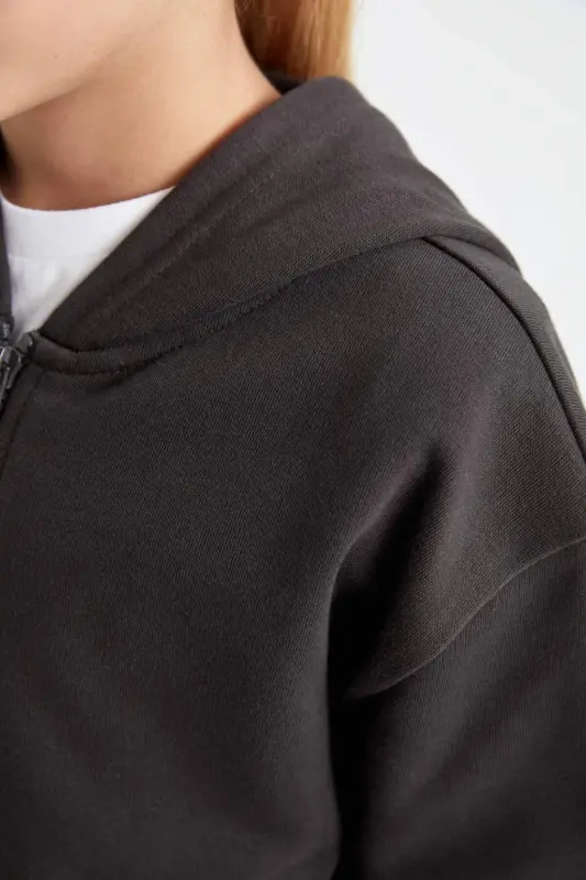 Girls Basic Hooded Zipper School Jacket C8110A824AU - 4