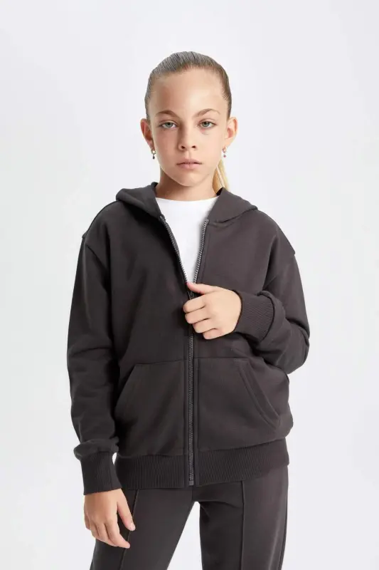 Girls Basic Hooded Zipper School Jacket C8110A824AU - 3