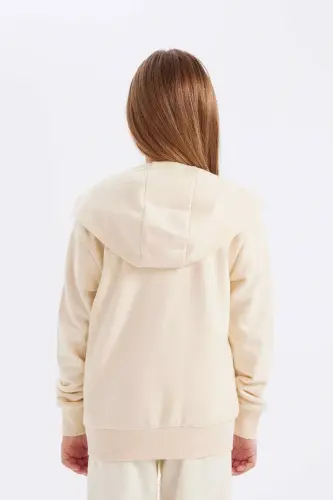 Girls Basic Plain Hooded Zippered Pocket School Cardigan C8110A824AU-Ecru - 4