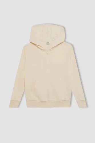 Girls Basic Plain Hooded Zippered Pocket School Cardigan C8110A824AU-Ecru - 5