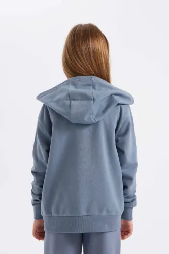 Girl's Basic Plain Hooded Zippered School Cardigan C8110A824AU-Gray - 7