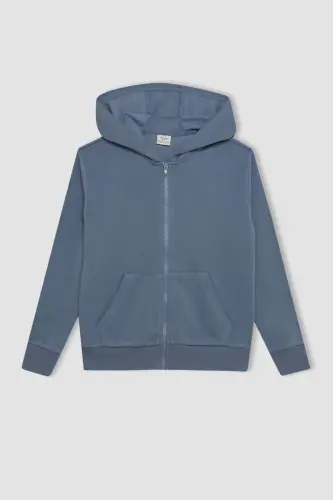 Girl's Basic Plain Hooded Zippered School Cardigan C8110A824AU-Gray - 8