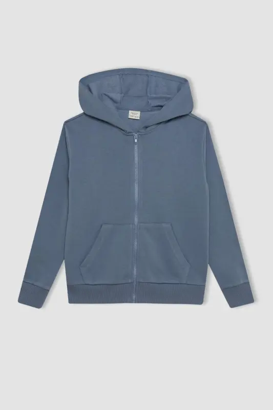 Girl's Basic Plain Hooded Zippered School Cardigan C8110A824AU-Gray - 8