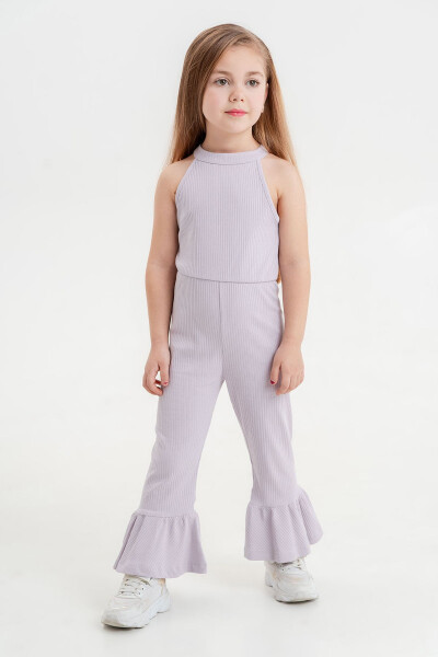 Girls' Basic Ribbed Summer Jumpsuit with Comfortable Neck Detail - 1