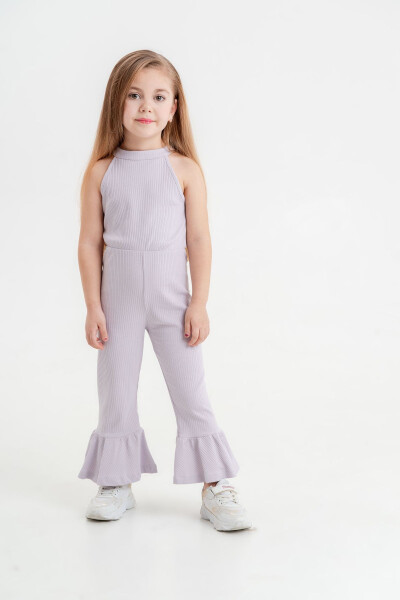 Girls' Basic Ribbed Summer Jumpsuit with Comfortable Neck Detail - 2