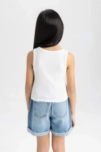Girls' Basic White Athletic Tank Top with Bicycle Neck - 6