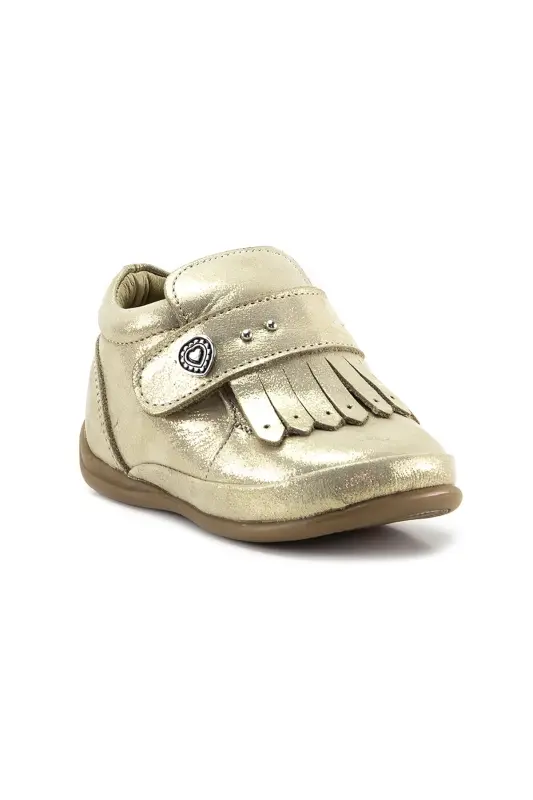 Girl's Beige Glittery Leather Orthopedic Support First Step Boots - 2