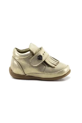 Girl's Beige Glittery Leather Orthopedic Support First Step Boots - 8