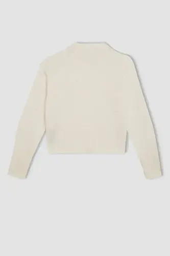 Girl's Beige Standard Fit Crew Neck Knitted Sweater C9553A824AU-Ecru - 3