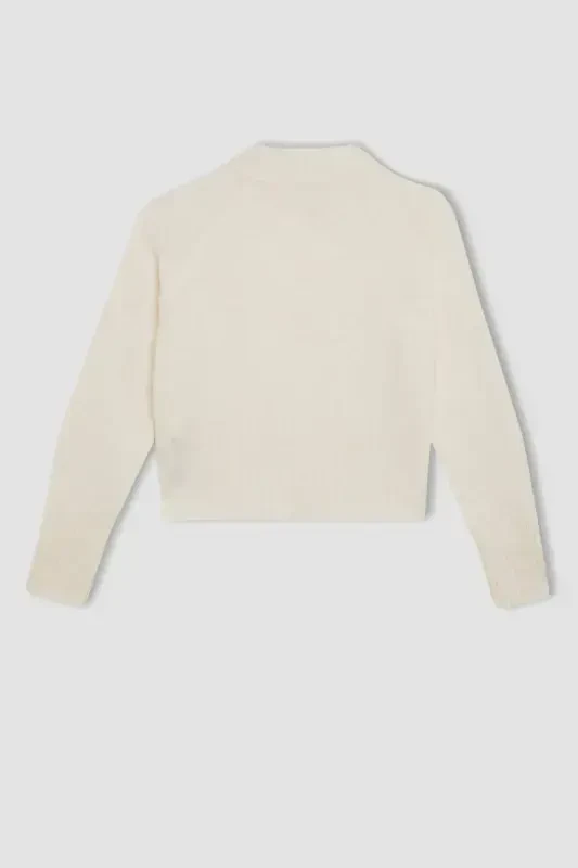 Girl's Beige Standard Fit Crew Neck Knitted Sweater C9553A824AU-Ecru - 3