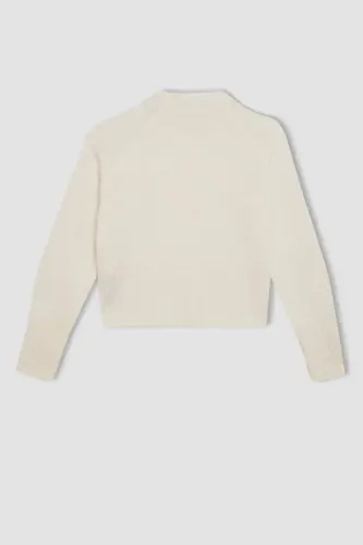 Girl's Beige Standard Fit Crew Neck Knitted Sweater C9553A824AU-Ecru - 3