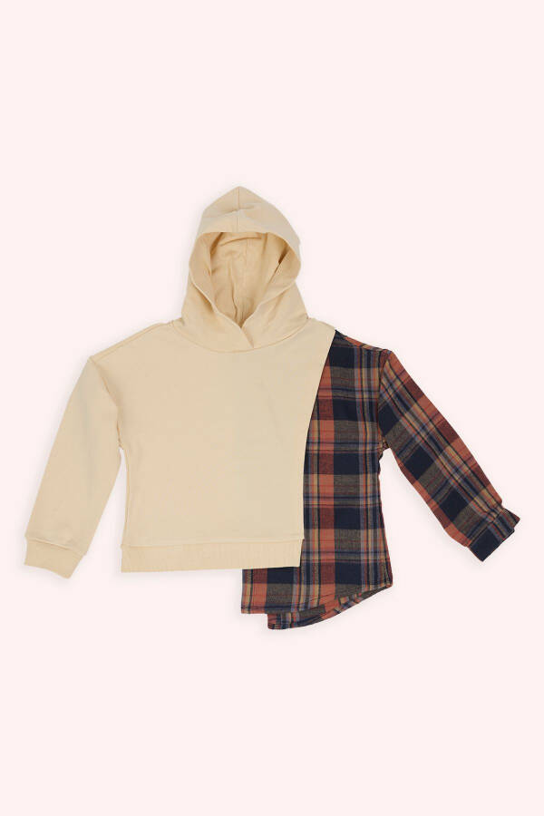 Girl's Beige Sweatshirt with Asymmetrical Detail - 1