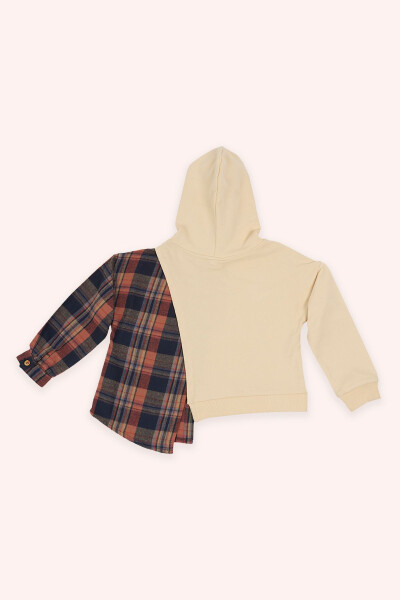 Girl's Beige Sweatshirt with Asymmetrical Detail - 3