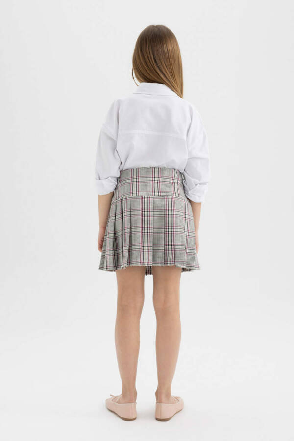 Girls' Belt Detailed Plaid Skirt Light Gray - 17