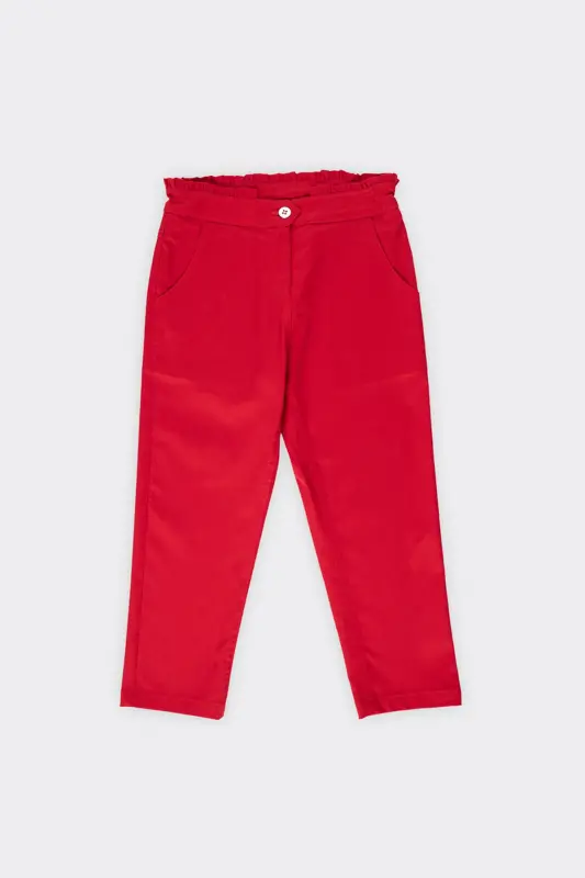 Girl's Belt Ruffle Detail Red Pants-0 - 3
