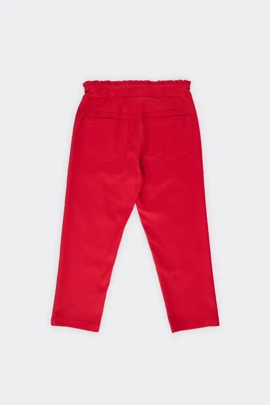 Girl's Belt Ruffle Detail Red Pants-0 - 4
