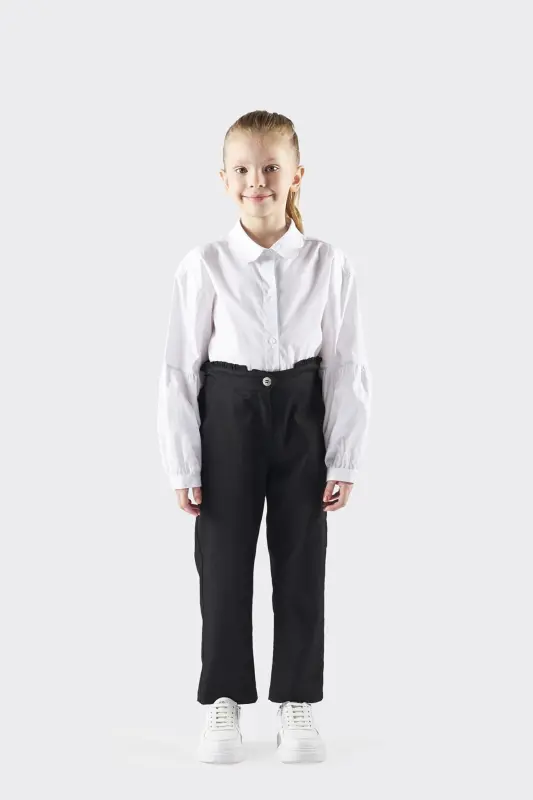 Girl's Belt Ruffle Detailed Black Pants-004 - 1