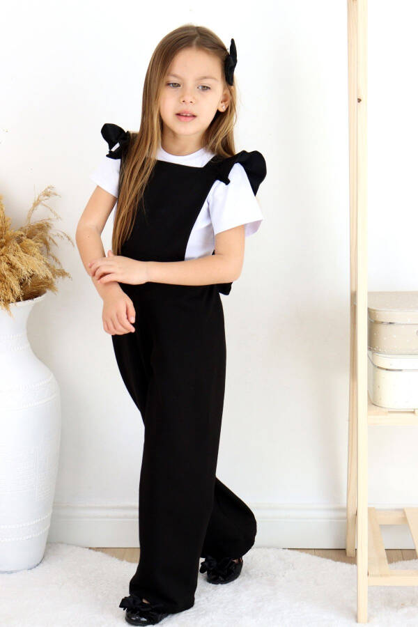 Girls Berlin Black Cotton Frilled Tie Detail Jumpsuit Salopette Buckle Set - 16