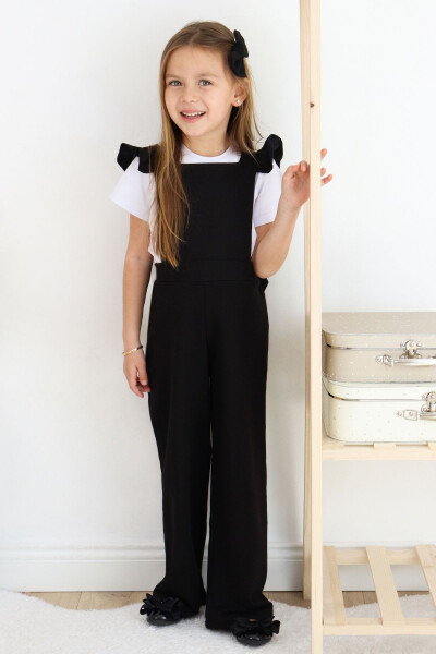 Girls Berlin Black Cotton Frilled Tie Detail Jumpsuit Salopette Buckle Set - 21