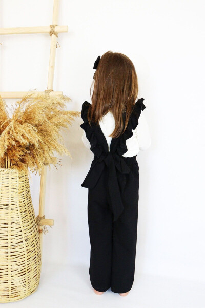 Girls Berlin Black Cotton Frilled Tie Detail Jumpsuit Salopette Buckle Set - 2