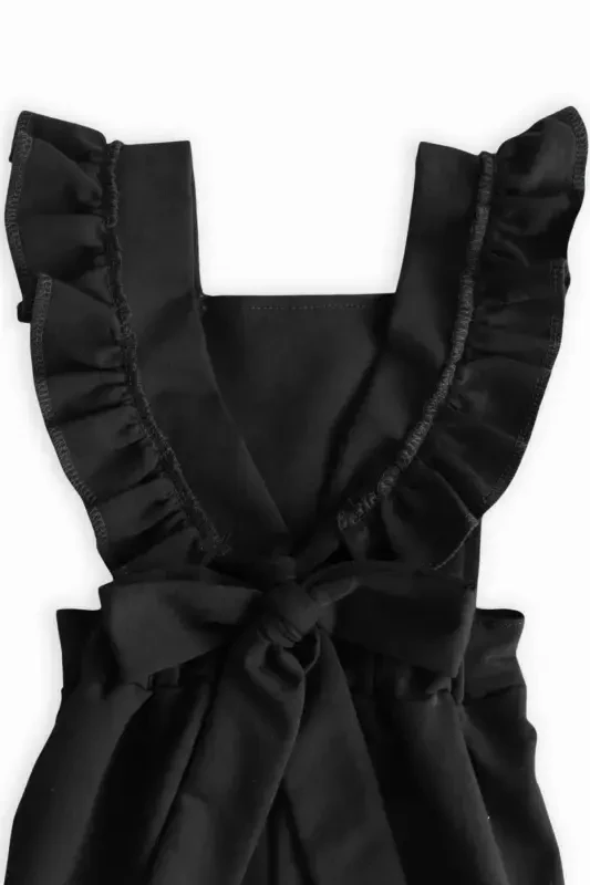 Girls Berlin Black Cotton Frilled Tie Detail Jumpsuit Salopette Buckle Set - 8
