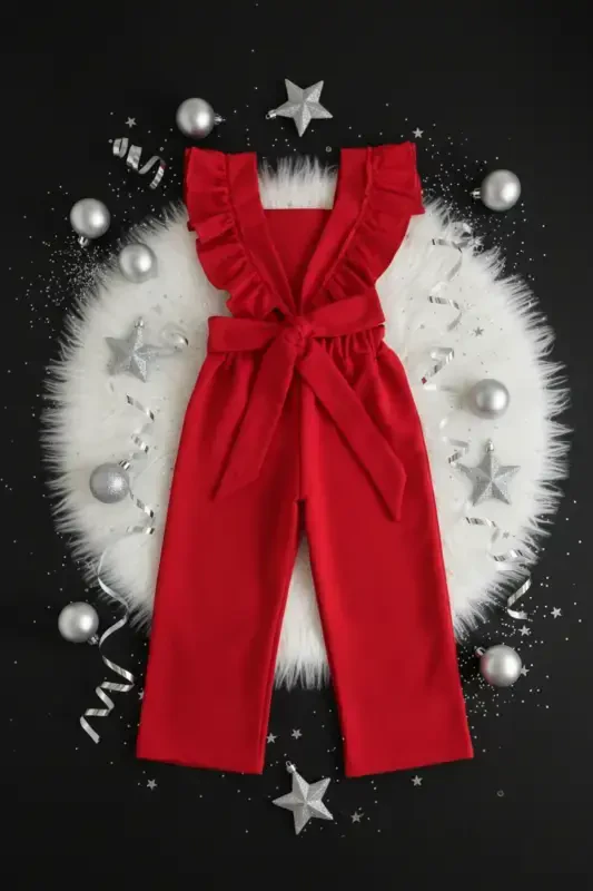 Girls Berlin Red Cotton Frilled Tulle Dress with Buckle Set - 2