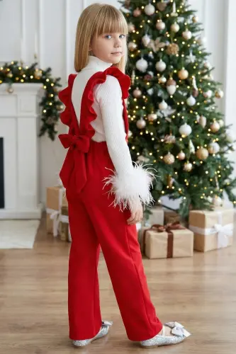 Girls Berlin Red Cotton Frilled Tulle Dress with Buckle Set - 1