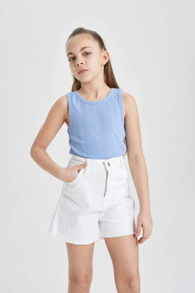 Girl's Bicycle Neck Basic Tank Top Blue - 4