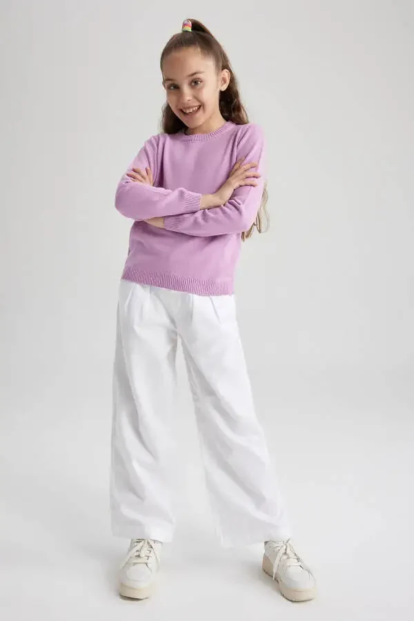 Girls' bike collar school sweater. - 2