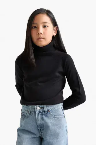 Girl's Black Basic Plain Turtleneck Sweater R1953A623WN-Black - 4