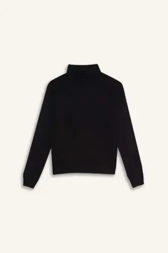 Girl's Black Basic Plain Turtleneck Sweater R1953A623WN-Black - 8