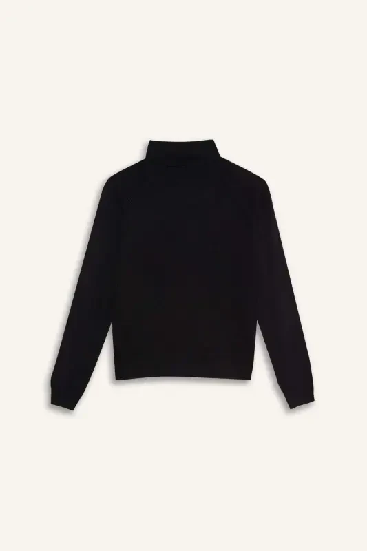 Girl's Black Basic Plain Turtleneck Sweater R1953A623WN-Black - 8