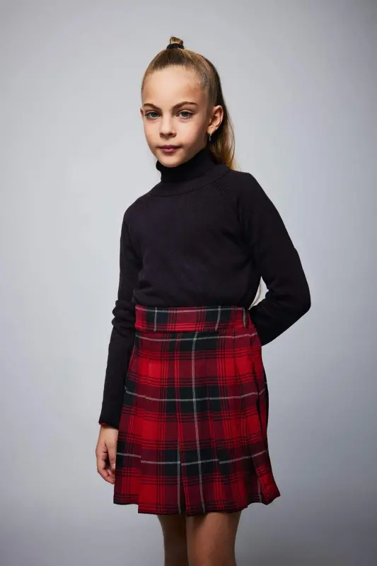 Girl's Black Basic Plain Turtleneck Sweater R1953A623WN-Black - 2