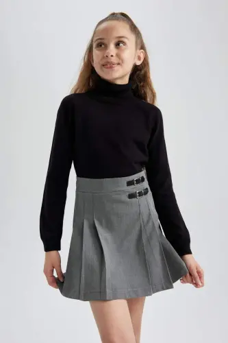 Girl's Black Basic Plain Turtleneck Sweater R1953A623WN-Black - 5