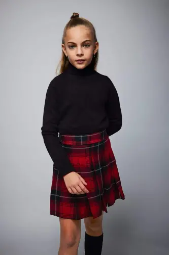 Girl's Black Basic Plain Turtleneck Sweater R1953A623WN-Black 
