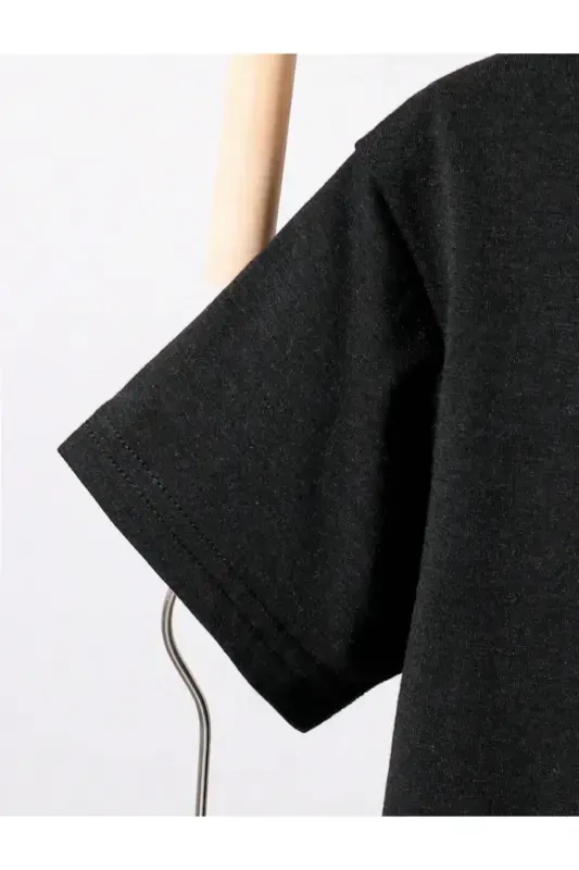 Girl's Black Kitten and Hearts Print Jersey Shorts T-shirt Set-BLACK2 - 1