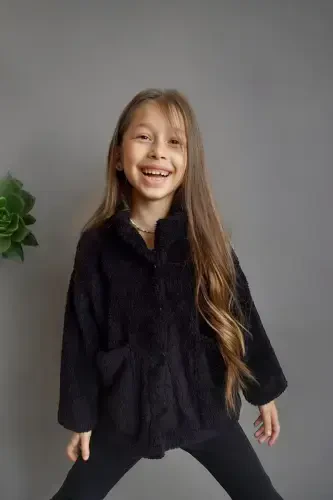 Girl's Black Plush Jacket You Can Buy According to the Size Chart-BLACK - QUB CLUB (1)