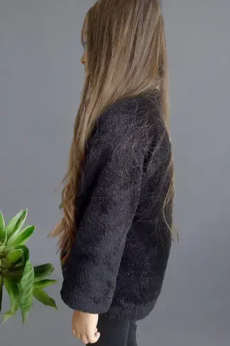 Girl's Black Plush Jacket You Can Buy According to the Size Chart-BLACK - 3