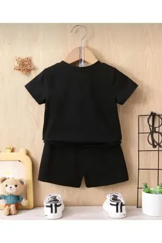 Girl's Black Shorts-T-shirt Blue Dreams Printed Set-blackh - LOUİSA (1)