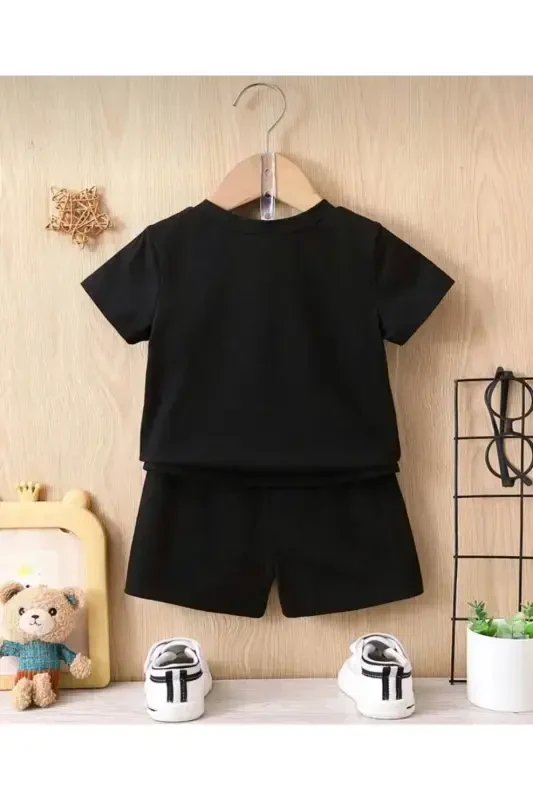 Girl's Black Shorts-T-shirt Blue Dreams Printed Set-blackh - 2