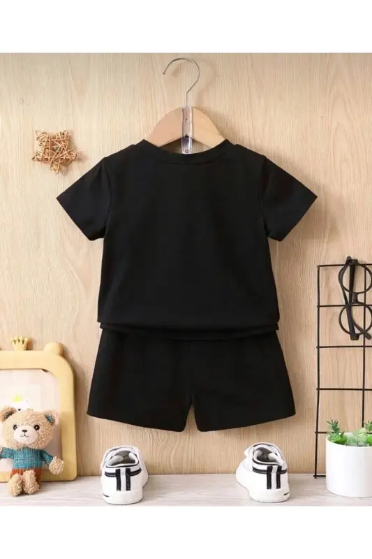 Girl's Black Shorts-T-shirt Blue Dreams Printed Set-blackh - 2