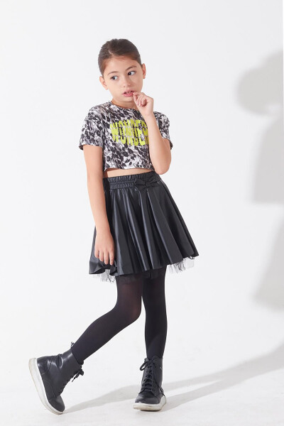 Girls Black Tulle Faux Leather Skirt 4-12 Years 13794 - 5